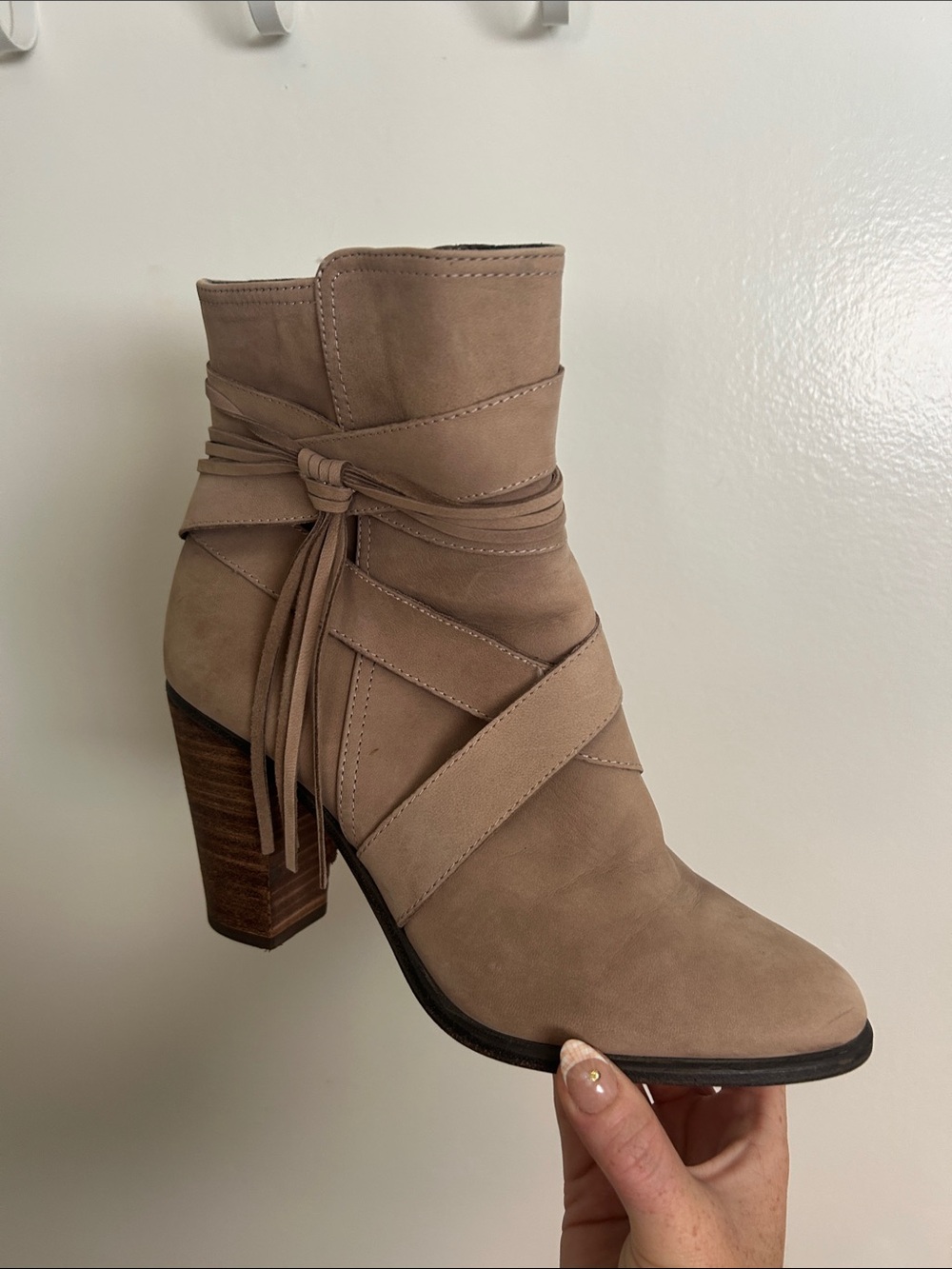 Vince Camuto Taupe Wrap-Detail Ankle Booties